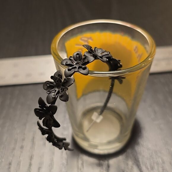 Matte Black Floral Design Hoop Earrings - Picture 6 of 9